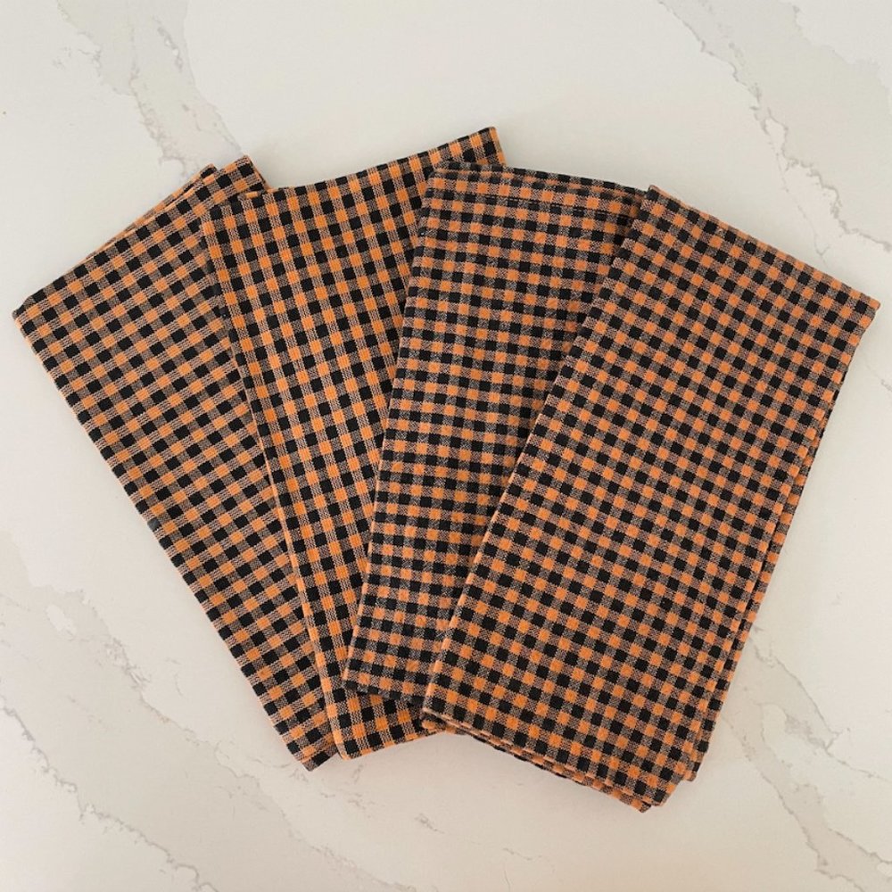 4pk Orange Black Gingham Checkered Cotton Dining Cloths